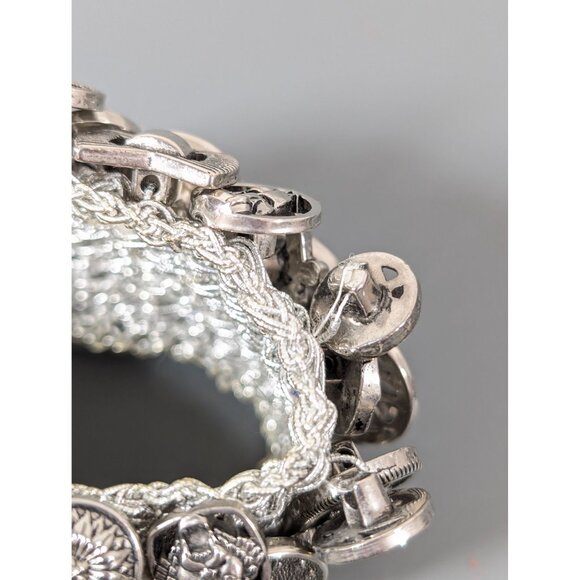 Vintage Silver Tone Button Cluster Wide Stretch Bracelet 6.5" - Picture 7 of 9